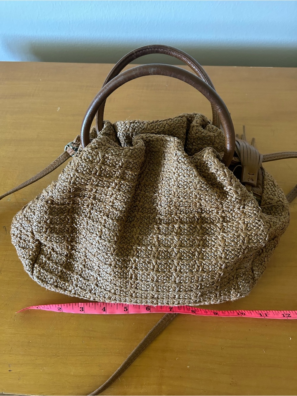 Hobo Darling Small Satchel Leather Straw Top Handle Purse Crossbody Tan Bag - Picture 9 of 10